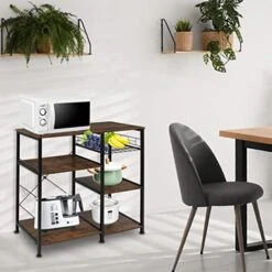 MUYIASER Kitchen Baker's Rack 4-Tier Microwave Stand With Storage Microwave Oven Stand With Steel Basket And 5 Hooks For Kitchen Home Spice Coffee Snack Vintage Brown 9 MUYIASER Kitchen Baker's Rack 4-Tier Microwave Stand With Storage Microwave Oven Stand With Steel Basket And 5 Hooks For Kitchen Home Spice Coffee Snack Vintage Brown -Amazon Store 51Y3ZrfKXIL