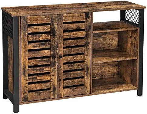 VASAGLE Lowell Sideboard, Kitchen Cabinet With Shutter Sliding Doors, Floor Storage Cupboard, Living Room, Hallway, 13.8" D X 39.4" W X 27.6" H, Rustic Brown 8 VASAGLE Lowell Sideboard, Kitchen Cabinet With Shutter Sliding Doors, Floor Storage Cupboard, Living Room, Hallway, 13.8" D X 39.4" W X 27.6" H, Rustic Brown - Image 6