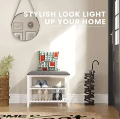 SEIRIONE Shoe Bench With Storage, Solid Bamboo Shoe Rack Bench, Shoe Storage Bench With Leather Cushion, 3 Tier Shoe Bench Entryway With Storage, Holds Up To 380 Lb, 23.6 Inch Wide, White -Amazon Store 51Y6ZD9zhWL