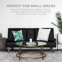 YTYZC Leather Upholstered Convertible Sofa Bed Futon W/ 2 Cupholders Comfortable Simple Assembly (Color : E) -Amazon Store 51Y8efK3KaL 1