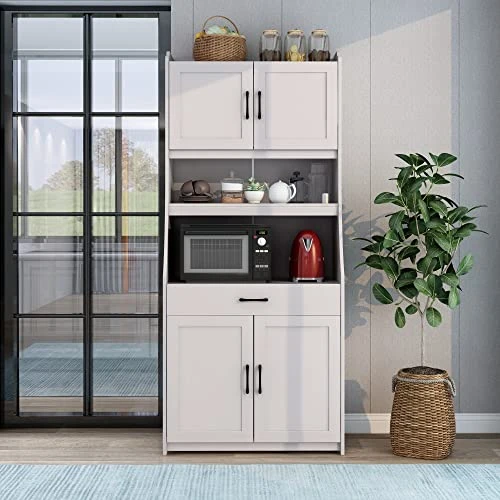 Merax Modern Kitchen Pantry, Storage Cabinet With Open Shelf, Drawer And 2 Cabinet With Adjustable Shelves, Antique White, 71.3" Height 5 Merax Modern Kitchen Pantry, Storage Cabinet With Open Shelf, Drawer And 2 Cabinet With Adjustable Shelves, Antique White, 71.3" Height - Image 3