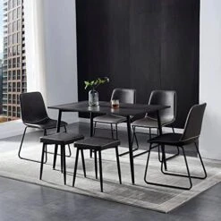 Hanway Modern Dining Table Set For 6 | 4 Chairs + 2 Benches | Upholstered Seats | Rectangular Kitchen & Living Room Furniture | Metal Legs | Faux-Leather | Stylish Home Décor Piece (Black Chair) -Amazon Store 51YC8RRQOhL. AC