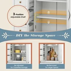 COSTWAY Buffet Sideboard Storage Cabinet, Console Table With 4 Drawers, 2-Glass Door, For Kitchen Dining Room, Entryway, Kitchen Pantry, Buffet Server (White) 16 COSTWAY Buffet Sideboard Storage Cabinet, Console Table With 4 Drawers, 2-Glass Door, For Kitchen Dining Room, Entryway, Kitchen Pantry, Buffet Server (White) -Amazon Store 51YMVLDJtgL