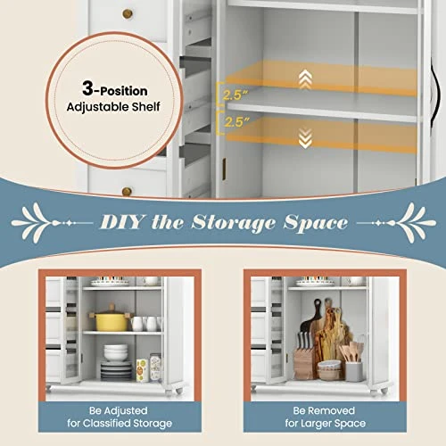 COSTWAY Buffet Sideboard Storage Cabinet, Console Table With 4 Drawers, 2-Glass Door, For Kitchen Dining Room, Entryway, Kitchen Pantry, Buffet Server (White) 7 COSTWAY Buffet Sideboard Storage Cabinet, Console Table With 4 Drawers, 2-Glass Door, For Kitchen Dining Room, Entryway, Kitchen Pantry, Buffet Server (White) - Image 5