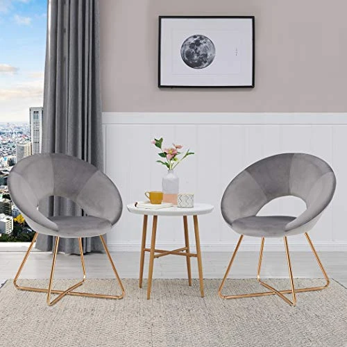 Duhome Modern Accent Velvet Chairs Dining Chairs Single Sofa Comfy Upholstered Arm Chair Living Room Furniture Mid-Century Leisure Lounge Chairs With Golden Metal Frame Legs Set Of 2 Grey 4 Duhome Modern Accent Velvet Chairs Dining Chairs Single Sofa Comfy Upholstered Arm Chair Living Room Furniture Mid-Century Leisure Lounge Chairs With Golden Metal Frame Legs Set Of 2 Grey - Image 2
