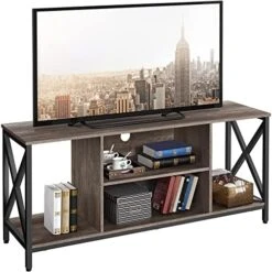 Yaheetech TV Stand For 65 Inch TV Console Table With Storage Shelves Cabinet, 55" Wood Entertainment Center For Living Room, Industrial Modern Style TV Cabinet For Flat Screens, Gray -Amazon Store 51YPk9GQfNL. AC