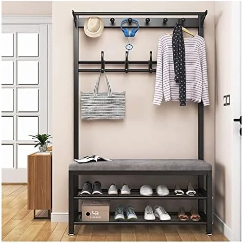 YAWEDA Hall Trees With Bench And 10 Hooks Entryway Coat Racks Shoe Bench Industrial Entryway Home Furniture Storage Shelf Organizer Accent Furniture With Metal Frame 12 YAWEDA Hall Trees With Bench And 10 Hooks Entryway Coat Racks Shoe Bench Industrial Entryway Home Furniture Storage Shelf Organizer Accent Furniture With Metal Frame - Image 10