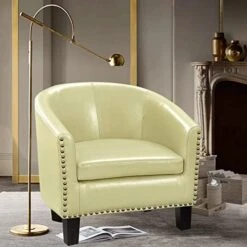 Rosevera Duilio Club Style Barrel Armchair For Living Room Faux Leather Accent Chair, Latte Faux Leather -Amazon Store 51YXpttff1L. AC