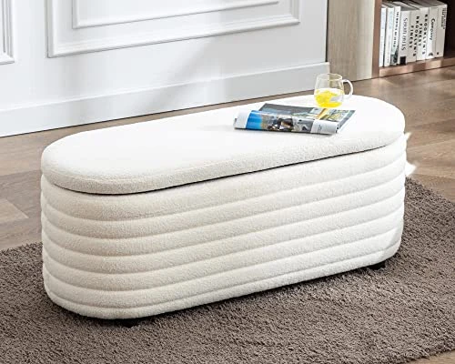 DM Furniture DM-Furniture Storage Ottoman Bench Upholstered Fabric Storage Bench End Of Bed Stool With Safety Hinge For Bedroom, Living Room, Entryway (44.5-inch, White) (TN2436) 3 DM Furniture DM-Furniture Storage Ottoman Bench Upholstered Fabric Storage Bench End Of Bed Stool With Safety Hinge For Bedroom, Living Room, Entryway (44.5-inch, White) (TN2436)