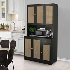 Wirrtory 71” Rattan Freestanding Kitchen Pantry Storage Cabinet, Buffet Cupboards Sideboard Modern Hutch Cabinet with 6 Doors & Drawer For Kitchen Living Room (Black) 14 Wirrtory 71” Rattan Freestanding Kitchen Pantry Storage Cabinet, Buffet Cupboards Sideboard Modern Hutch Cabinet with 6 Doors & Drawer For Kitchen Living Room (Black) -Amazon Store 51Yaujh4z7L