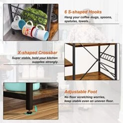 SUPERJARE Kitchen Bakers Rack With Power Outlet, Coffee Bar Table Station, Kitchen Microwave Stand With 6 S-Shaped Hooks, Wire Basket, Kitchen Storage Shelf Rack - Rustic Brown -Amazon Store 51YdXDs0MJL