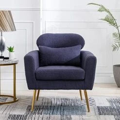 Mikibama Mid Century Modern Accent Chair Upholstered Reading Chair Armchair With Metal Legs And Throw Pillow Side Chair For Living Room Bedroom Office (Ivory,Teddy Fabric) -Amazon Store 51YfQC7rgnL. AC