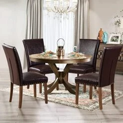 PU Leather Dining Chairs Set Of 6, Upholstered Parsons Dining Room Kitchen Side Chair With Nailhead Trim And Wood Legs - Dark Brown -Amazon Store 51YhM91y2SL. AC