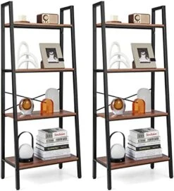 Tangkula 3-Tier Ladder Bookshelf, Industrial Wooden Bookcase W/Metal Frame, Anti-Toppling Device, Freestanding Display Shelf Plant Stand, Storage Rack For Home Office Living Room Kitchen (1, 3-Tier) -Amazon Store 51YhuuayKNL. AC