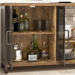 WiberWi Buffet Cabinet Coffee Bar Table Storage Cabinet, Farmhouse Buffet Station Sideboard With Liquor And Glasses Rack, Credenza Cupboard For Kitchen Dining Living Room, Rustic Brown -Amazon Store 51Yj6A211pL