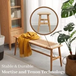 Marsrizon 32" L 100% FAS Oak Boho Bench Solid Wood Rope Woven Entryway Bench, Dining Bench Modern Furniture For Entryway, Dining Room, Bedroom, Kitchen (Natural) 11 Marsrizon 32" L 100% FAS Oak Boho Bench Solid Wood Rope Woven Entryway Bench, Dining Bench Modern Furniture For Entryway, Dining Room, Bedroom, Kitchen (Natural) -Amazon Store 51YjOLvWZAL