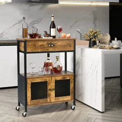 Coffee Bar Cabinet, Kitchen Buffet Cabinet With Storage, Buffet Storage Cabinet With Wheels, Sideboard Coffee Cart With Doors & Shelves, Industrial Coffee Bar Table With Drawer, Rustic Brown -Amazon Store 51YlwP1TBoL