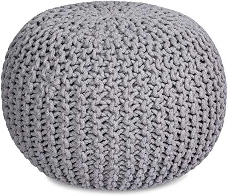 BIRDROCK HOME Round Pouf Foot Stool Ottoman - Knit Bean Bag Floor Chair - Cotton Braided Cord - Great For The Living Room, Bedroom And Kids Room - Small Furniture (Light Grey) 10 BIRDROCK HOME Round Pouf Foot Stool Ottoman - Knit Bean Bag Floor Chair - Cotton Braided Cord - Great For The Living Room, Bedroom And Kids Room - Small Furniture (Light Grey) - Image 8