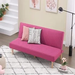 SYING88 Upholstered Modern Convertible Folding Cotton Sofa Bed With Solid Wood Legs Without Armrests For Compact Living Space/Apartment/Dorm/Bedroom (Pink) -Amazon Store 51Z3R98eTML