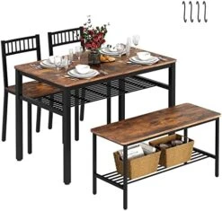 Bigbiglife Dining Table Set For 4, Modern Kitchen Table And 2 Chairs With 1 Bench, Wood Dining Room Set With 2 Storage Racks And 4 S-Hooks For Small Space Home Kitchen, Dark Grey -Amazon Store 51ZBkHJ3BL. AC