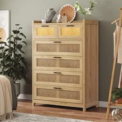 AOGLLATI Dresser For Bedroom With Led Light, Natural Rattan 6 Drawer Dressers, Dressers & Chests Of Drawers, Bedroom Closet Wood Tall Dresser For Bedroom, Hallway, Entryway -Amazon Store 51ZBpRExL. AC