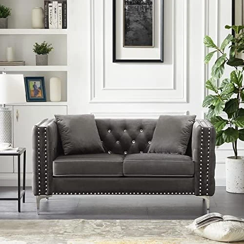 2-Piece Black Velvet Upholstered Living Room Furniture Set, Including 3-Seater Sofa And Loveseat With Jeweled Buttons, Square Arm, Four Pillows Included For Living Room, Office 8 2-Piece Black Velvet Upholstered Living Room Furniture Set, Including 3-Seater Sofa And Loveseat With Jeweled Buttons, Square Arm, Four Pillows Included For Living Room, Office - Image 6