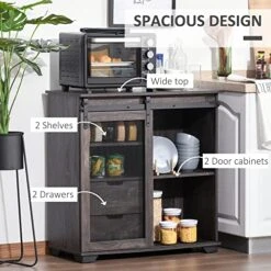 HOMCOM Industrial Sideboard Buffet Cabinet, Kitchen Cabinet, Coffee Bar Cabinet With 2 Drawers, 2 Open Shelves And Metal Mesh Sliding Door, Dark Brown -Amazon Store 51ZEBmAbQlL