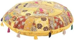 KLAVATE Indian Handmade Vintage Patchwork Cotton Boho Chic Bohemian Hand Embroidered Decorative Ethnic Foot Stool Round Floor Pillows & Cushion Cover Seating Pouf Ottoman (Purple, 18 Inch) -Amazon Store 51ZIbUvZzkL. AC