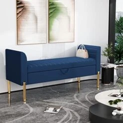 ALISH Storage Bench,Upholstered Storage Ottoman Bench,Modern Bed Bench Entryway Bench With Gold Legs For Bedroom Living Room Blue 14 ALISH Storage Bench,Upholstered Storage Ottoman Bench,Modern Bed Bench Entryway Bench With Gold Legs For Bedroom Living Room Blue -Amazon Store 51ZIf6pxyYL. AC
