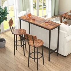 OGAOL Bar Table And Chairs Set, 43" Small Kitchen Table Set For 2 With Backrest, Rectangular Bistro Dining Table And Chairs Set For Kitchen, Living Room, Dining Room (Brown-A 43.3")