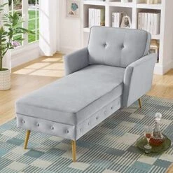 24KF Taupe Velvet Upholstered Tufted Chaise Lounge Chair, Chaise Sofa Bed In 57" Bed Bench，Chair Bed, Chaise Lounge For Offices ，Living Room And Bedroom,Living Room Chaise Chairs-Taupe -Amazon Store 51ZRgPf0MVL. AC