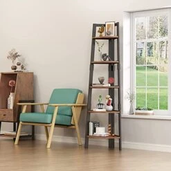 ALISENED 5 Tier Corner Shelf, 68.9" Wood Tall Ladder Bookshelf, Industrial Plant Stand Storage Shelving With Metal Frame For Bedroom, Library, Living Room, Home, Office, Rustic Brown -Amazon Store 51ZVZvwQg3L