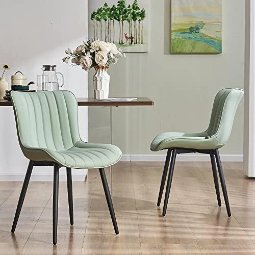 YOUNUOKE Dining Chairs Set Of 2,Upholstered Mid Century Modern Chair Armless Faux Leather Accent Chairs With Backrest Metal Legs And Adjustable Feet For Kitchen Living Room Bedrooms,Black 13 YOUNUOKE Dining Chairs Set Of 2,Upholstered Mid Century Modern Chair Armless Faux Leather Accent Chairs With Backrest Metal Legs And Adjustable Feet For Kitchen Living Room Bedrooms,Black - Image 11