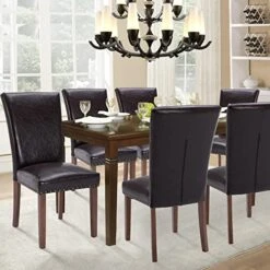 PU Leather Dining Chairs Set Of 6, Upholstered Parsons Dining Room Kitchen Side Chair With Nailhead Trim And Wood Legs - Dark Brown -Amazon Store 51ZecUxbF0L