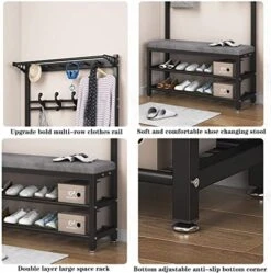 Coat Rack Freestanding With Storage Bench, Entryway 3 In 1 Hall Tree With Shoe Rack, Metal Storage Shelf With 4 Hooks For Entryway Home Office Bedroom, Easy Assembly -Amazon Store 51ZhZO1pSeL