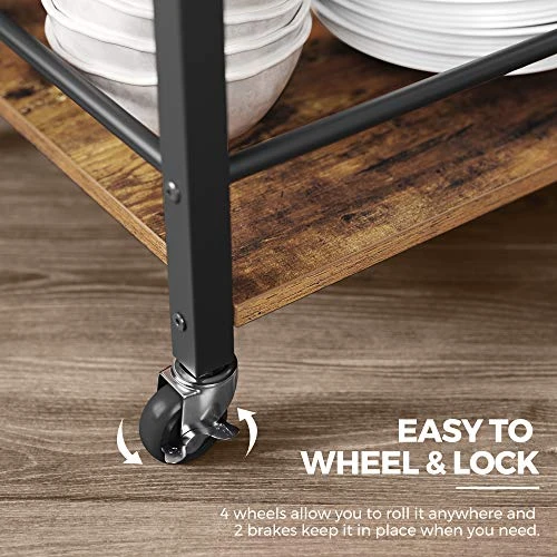 VASAGLE Industrial Bar Cart For The Home, Serving Cart With Wheels And Handle, 3-Tier Beverage Cart With Removable Tray And Storage Shelves For Living Room Kitchen, Rustic Brown And Black ULRC72X 7 VASAGLE Industrial Bar Cart For The Home, Serving Cart With Wheels And Handle, 3-Tier Beverage Cart With Removable Tray And Storage Shelves For Living Room Kitchen, Rustic Brown And Black ULRC72X - Image 5