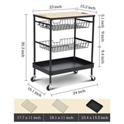 TOOLF Kitchen Island Serving Cart With Utility Wood Tabletop, 4-Tier Rolling Storage Cart With 2 Basket Drawers, Universal Lockable Casters For Home, Dining Room, Office, Restaurant, Hotel -Amazon Store 51Zm2RwuqEL