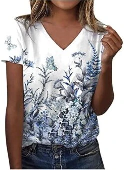 Summer Tops For Women 2023 Floral Printed Round Neck Shirts Casual Short Sleeve T-Shirts Slim Fit Loose Workout Blouses -Amazon Store 51Zn0wCTjyL. AC
