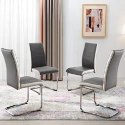 Modern Dining Chairs Set Of 2, Kitchen Chairs, Faux Leather Dining Room Chairs With High Back Soft Padded, Chrome Legs For Home Kitchen (2 Grey Chairs) -Amazon Store 51ZnN3UqSFL. AC