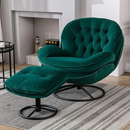 Velvet Swivel Accent Chair With Ottoman Set, Modern Lounge Chair With Metal Base Frame & Footrest, Comfy Single Leisure Sofa Chair Reading Chair With 360 Degree Swiveling For Living Room, Fruit Green 14 Velvet Swivel Accent Chair With Ottoman Set, Modern Lounge Chair With Metal Base Frame & Footrest, Comfy Single Leisure Sofa Chair Reading Chair With 360 Degree Swiveling For Living Room, Fruit Green - Image 12