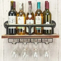 WAKI HOME Industrial Wall Mounted Wine Rack, Wine Bottle Stemware Glass Rack, Floating Wood Shelf Pipe Hanging Shelving With Glass Holders For Wine Glasses, Flutes, Mugs, Home Décor, Kitchen, Bar -Amazon Store 51ZoHHswR8L. AC
