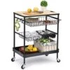 TOOLF Kitchen Island Serving Cart With Utility Wood Tabletop, 4-Tier Rolling Storage Cart With 2 Basket Drawers, Universal Lockable Casters For Home, Dining Room, Office, Restaurant, Hotel -Amazon Store 51Zs9hc5e3L