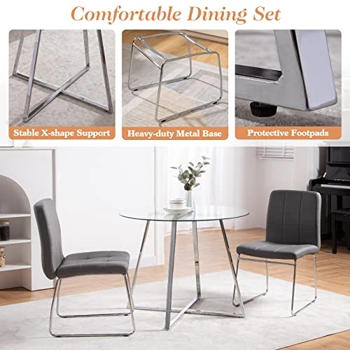 WENYU 3 Pieces Dining Table Set - Round Dining Room Table And Chairs Set, Modern Faux Leather Chairs Kitchen Table Set For Small Space Home Café Table Set- Gray 7 WENYU 3 Pieces Dining Table Set - Round Dining Room Table And Chairs Set, Modern Faux Leather Chairs Kitchen Table Set For Small Space Home Café Table Set- Gray - Image 5