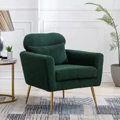 Mikibama Mid Century Modern Accent Chair Upholstered Reading Chair Armchair With Metal Legs And Throw Pillow Side Chair For Living Room Bedroom Office (Ivory,Teddy Fabric) -Amazon Store 51a0eS4f9ML. AC