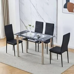 Nozama Rectangular Dining Table Chair Set Space Saving Dining Room Home Furniture Transparent Glass Stainless Steel Metal Legs For 4 People Flannal Black 29 Nozama Rectangular Dining Table Chair Set Space Saving Dining Room Home Furniture Transparent Glass Stainless Steel Metal Legs For 4 People Flannal Black -Amazon Store 51a1MYQkT9L. AC