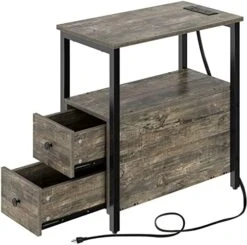 Rolanstar End Table With Charging Station, Narrow Side Table With 2 Wooden Drawers, USB Ports And Power Outlets, Nightstand Sofa Table For Small Spaces, Living Room, Bedroom, Rustic Brown -Amazon Store 51a3WmCuVqL. AC