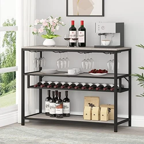 LVB Wine Rack Table, Liquor Bar Cabinet Freestanding Floor, Wooden Rustic Wine Storage With Wine Shelf And Glass Holder, Metal And Wood Modern Wine Cabinet For Home With Bottle Rack, Dark Gray Oak 10 LVB Wine Rack Table, Liquor Bar Cabinet Freestanding Floor, Wooden Rustic Wine Storage With Wine Shelf And Glass Holder, Metal And Wood Modern Wine Cabinet For Home With Bottle Rack, Dark Gray Oak - Image 8