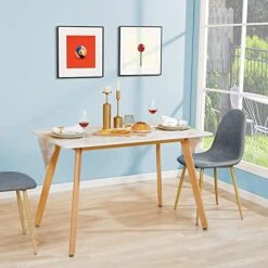 GreenForest Dining Table Modern Rectangular Top With Solid Wood Legs 47.2 X 27.6 X 30 Inch, Kitchen Table For Dining Room, White 7 GreenForest Dining Table Modern Rectangular Top With Solid Wood Legs 47.2 X 27.6 X 30 Inch, Kitchen Table For Dining Room, White -Amazon Store 51a87vt4i8L