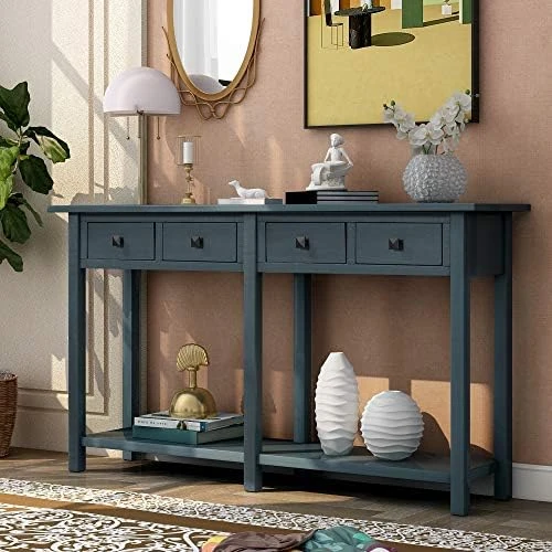 RUNNA 46'' Solid Wood Console Table Series Buffet Sideboard Sofa With 4 Drawers/2 Doors Cabinet/Bottom Display Shelf For Living Room, Kitchen, Dining & Hallway (Espresso + Wood), 46''Lx15''Wx34''H 10 RUNNA 46'' Solid Wood Console Table Series Buffet Sideboard Sofa With 4 Drawers/2 Doors Cabinet/Bottom Display Shelf For Living Room, Kitchen, Dining & Hallway (Espresso + Wood), 46''Lx15''Wx34''H - Image 8