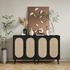 QHITTY Rattan Sideboard Buffet Cabinet, Accent Kitchen Storage Cabinet Console Table With Adjustable Shelves For Living Room, Dining Room, Bedroom (Natural) -Amazon Store 51aCFKgTENL. AC